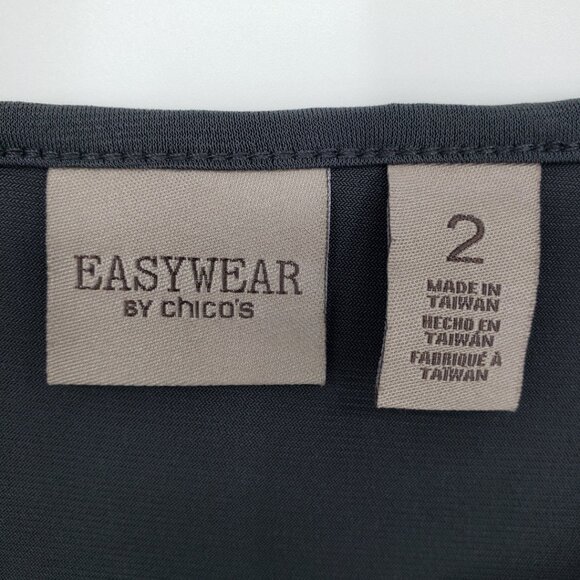 Chico's Easywear Asymmetrical Tunic Top L Abstract Wavy Texture Knit Gray Black - Picture 3 of 9